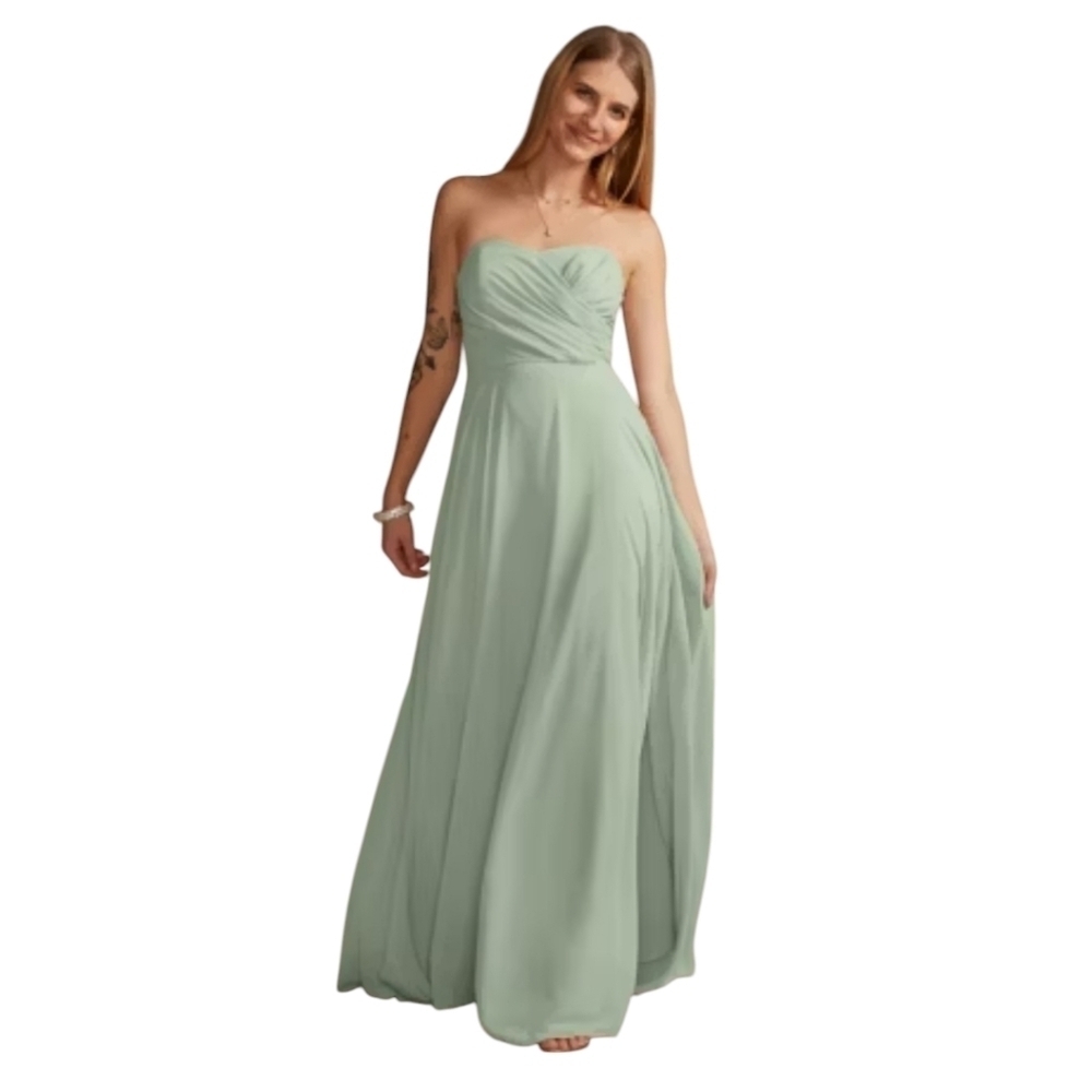David's Bridal Mint Green Strapless Long Dressā Size 0